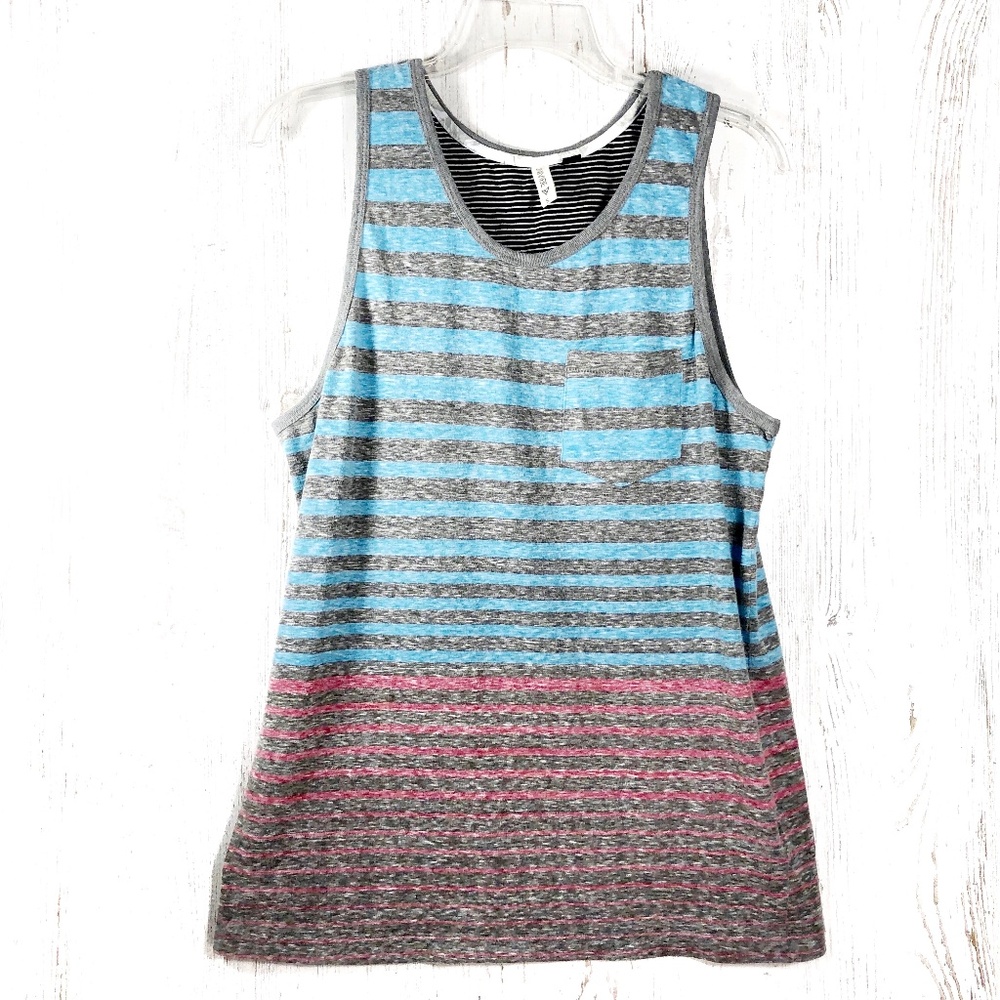 Univibe blue, red, & heather gray striped tank top